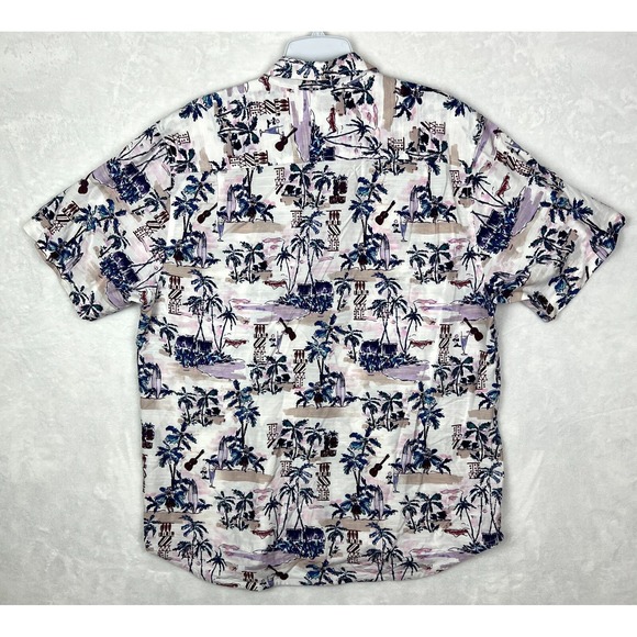 Tommy Bahama Hawaiian Shirt Mens Large Button Up Tree White Blue Aloha - Picture 6 of 11